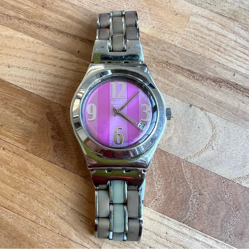 Swatch Irony Extensible Pleasure pink dial fashion Watch NEW BATTERY
